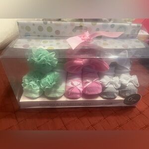 Little Me Baby Booties & Headwrap Set in Mint, Pink, White, Silver
